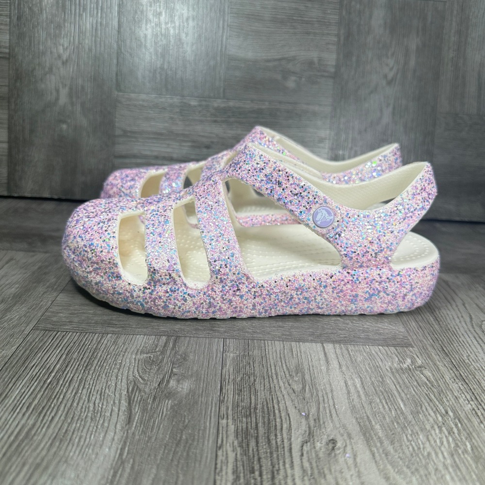 Crocs Fisherman Sandals Kids C12 Pink Purple Glitter Sparkle NEW - Picture 2 of 8